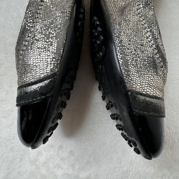 Tods Ballet Flats Black Mixed Media Cap Toe Buckle Scrunch 8.5 Classic Leather - Picture 4 of 10